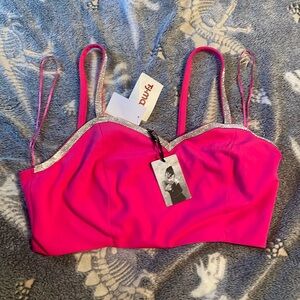 Small hot pink crop top with rhinestones